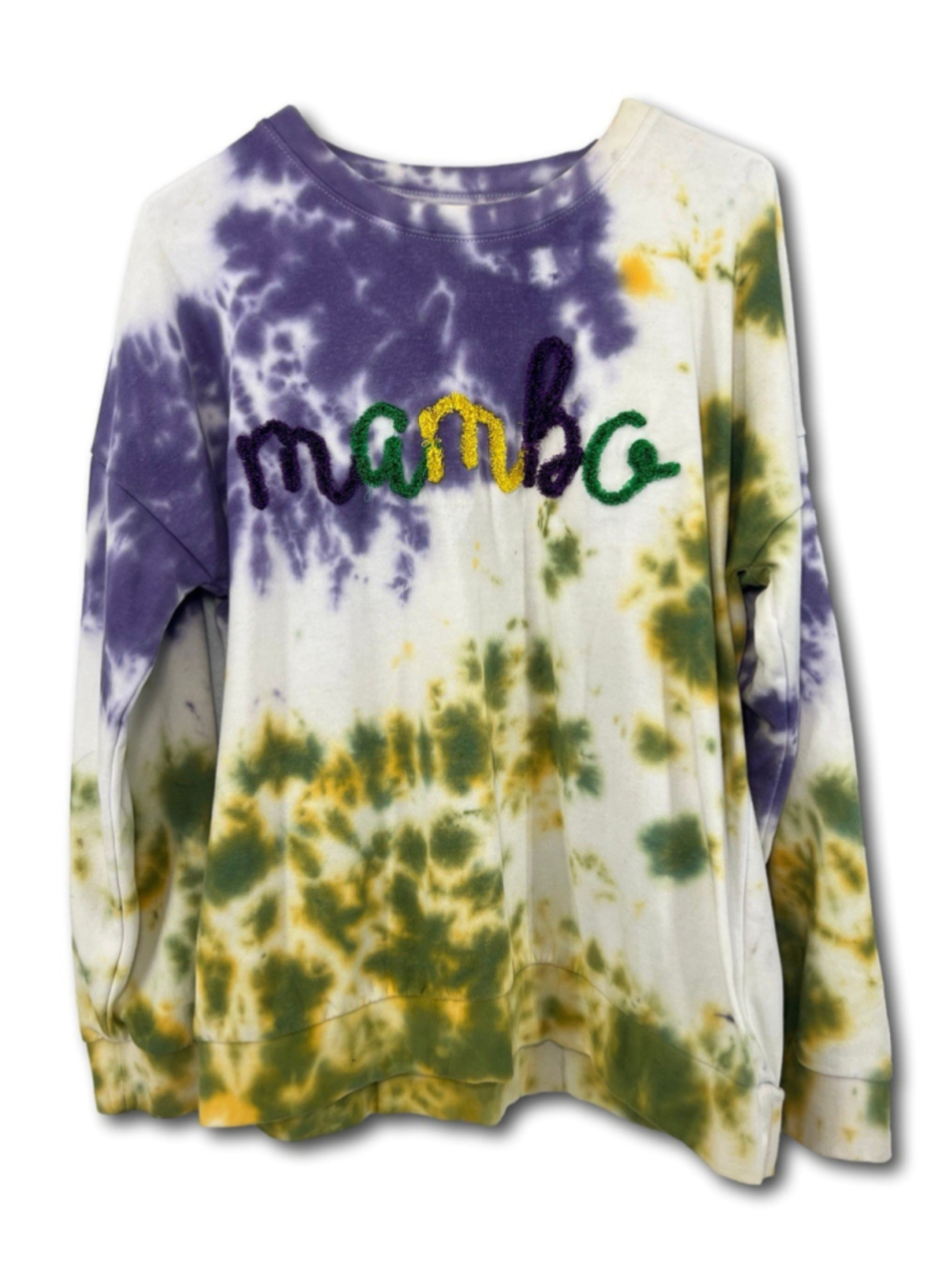 Mardi Gras Sweatshirt Tye Die Texture Yarn Mambo Oversized Women’s Medium